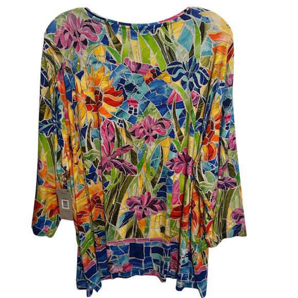 Ali Miles NEW Floral Stained Glass Tee Womens Size 3X Colorful Artsy Knit Top - Picture 5 of 13